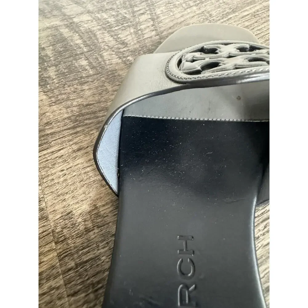 Tory Burch Womens Bombe Miller Slide Sandal Calf Leather Grey Size 7M - Picture 7 of 13